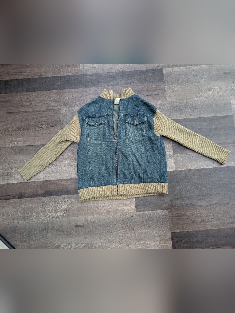 Vintage Y2K go/southern JUNGE MANNERMODE Knit-Cuff Denim Jacket in Khaki/Olive
